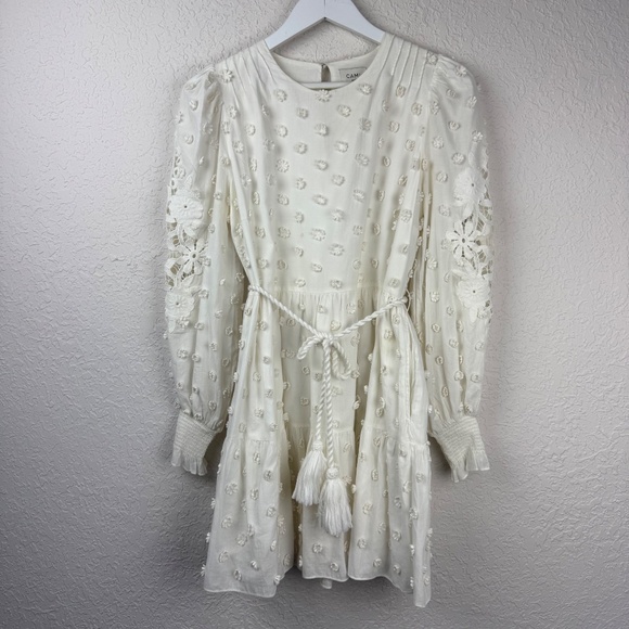 Cami Nyc Womens White Floral Appliqué Long Sleeve Cotton Carolina Mini Dress XS - Picture 2 of 16